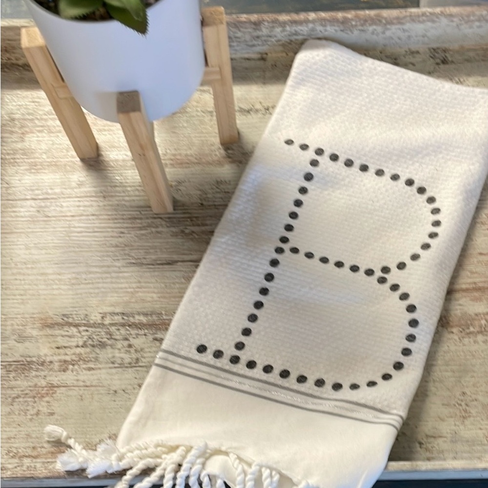 Off White and Black Hand Towel w/ Monogram B Design